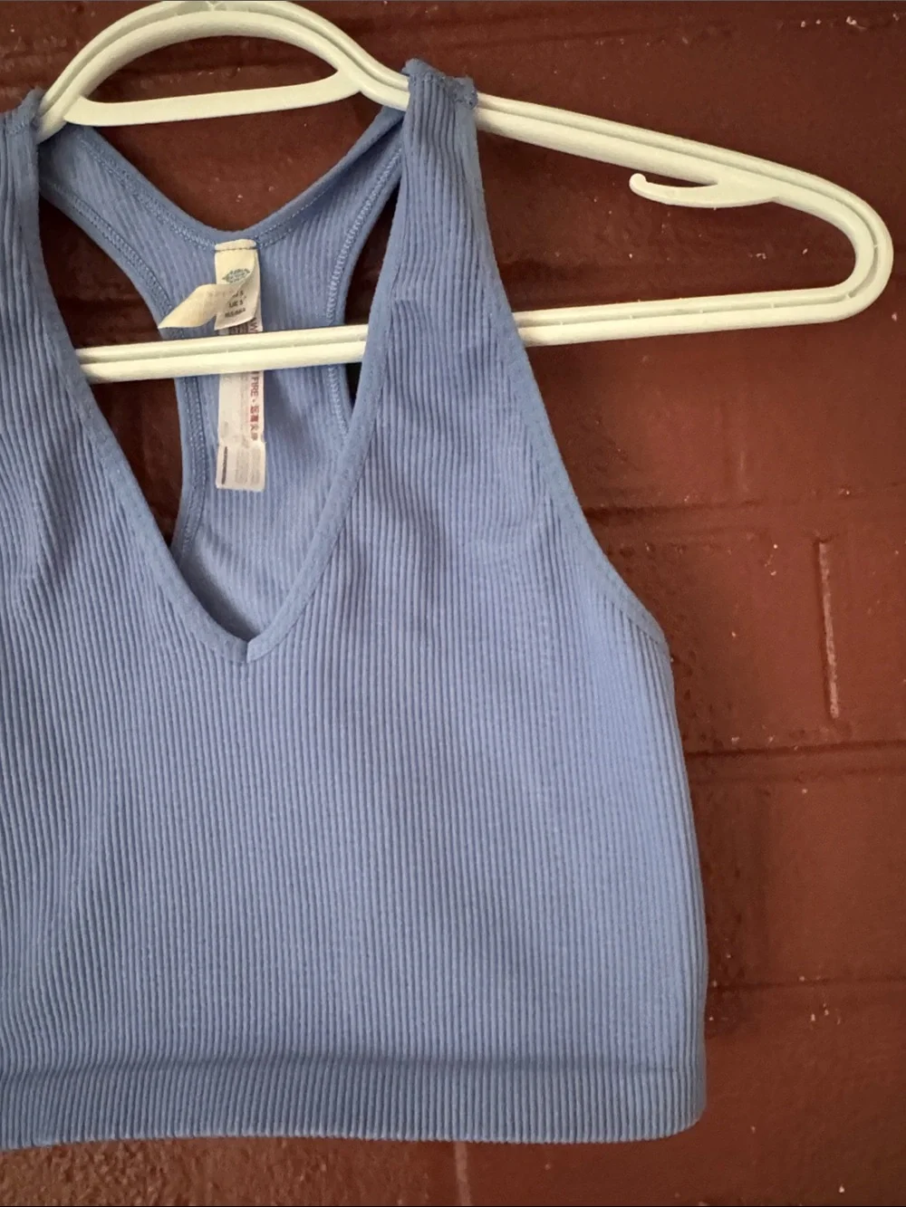 Free People Movement Ribbed V-Neck Racerback Crop Tank Top Light Blue Small - Picture 4 of 5